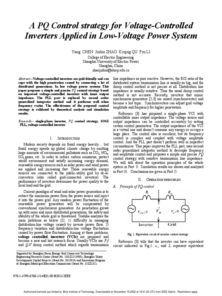 A1 PQ Control Strategy For VoltageControlled Inverters Applied in LowVoltage Power System