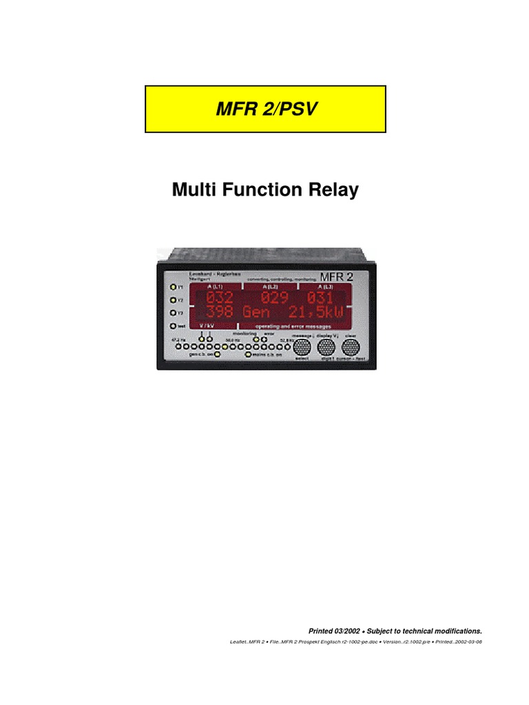 MFR 2/PSV Multi-Function Relay Overview | PDF | Mains Electricity | Relay