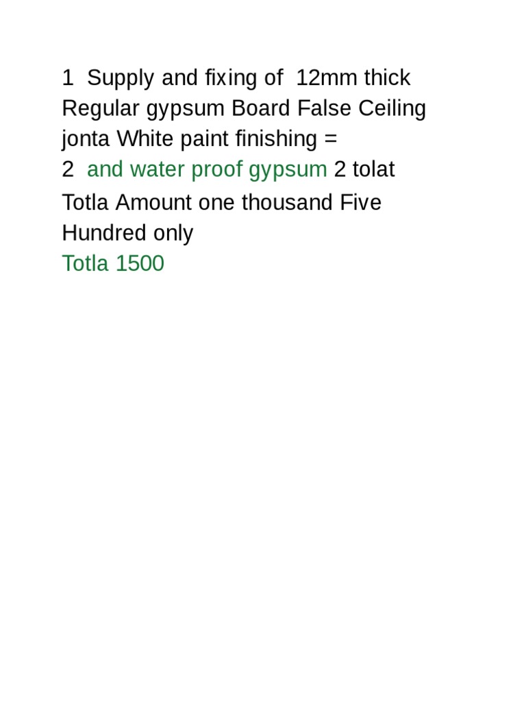 Gypsum Board Ceiling Quotation Format | PDF