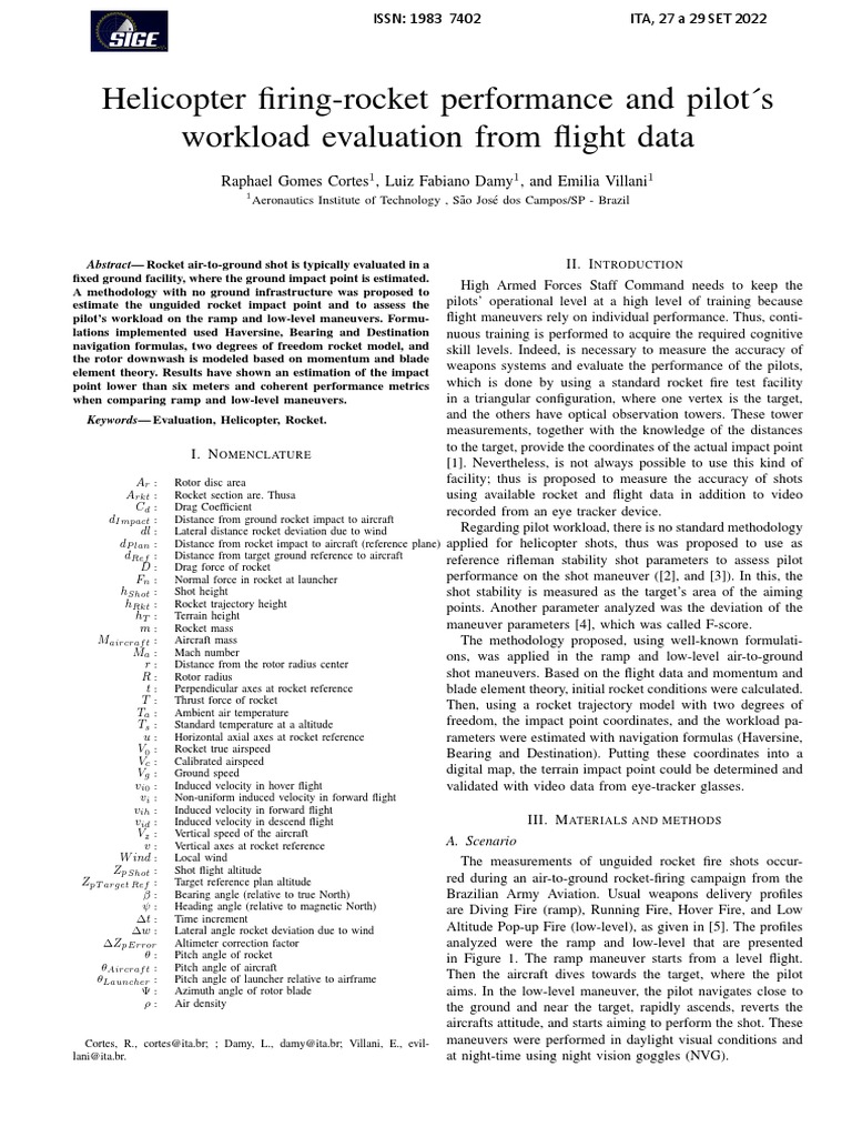Helicopter firing rocket performance and pilot s workload evaluation