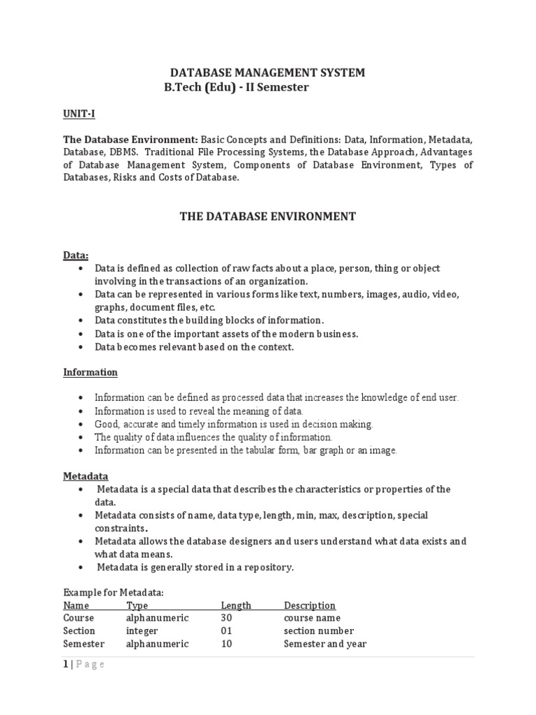 Chapter 1 - Introduction To Database Notes | PDF | Databases ...