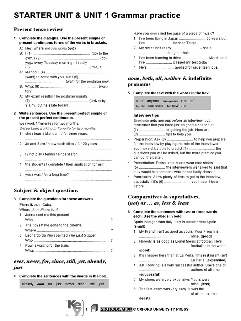 Starter Unit 1 Grammar Exercises | PDF | Grammatical Tense | Language ...