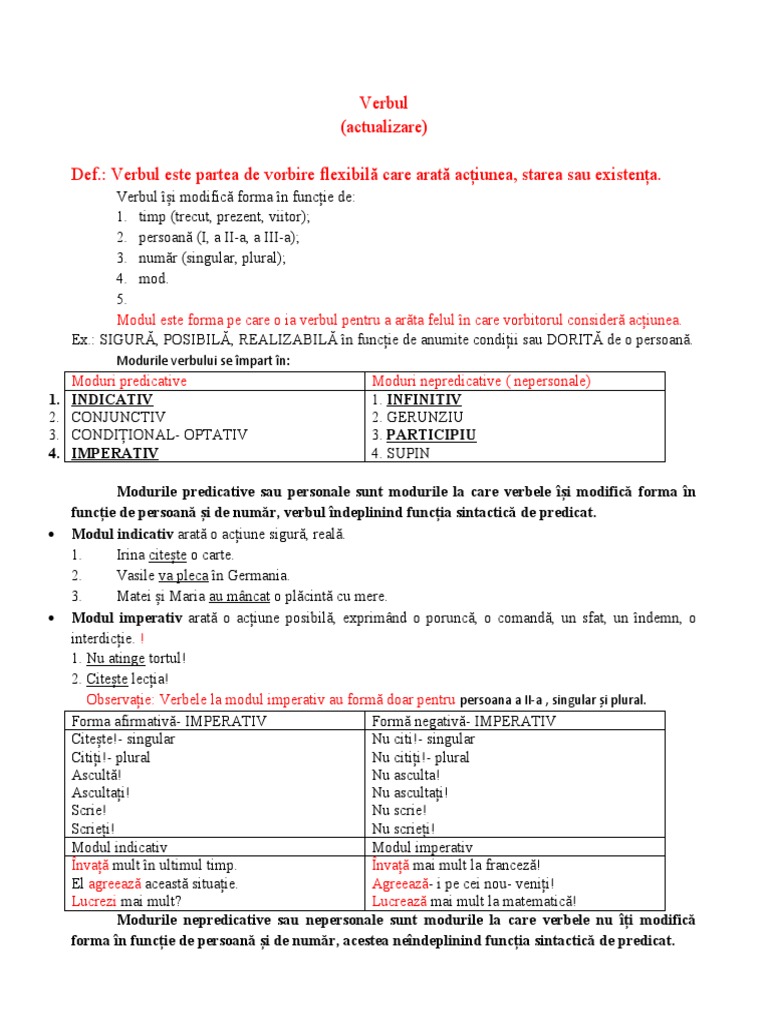 Verbul (Actualizare) | PDF