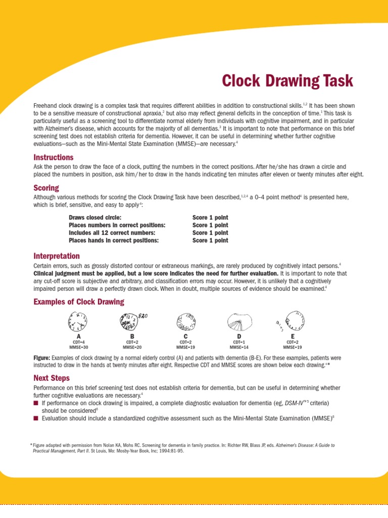 Clock Drawing Task Instructions Dementia Clinical Psychology
