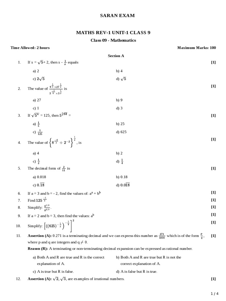 Maths rev 1 unit 1 class 9 pdf