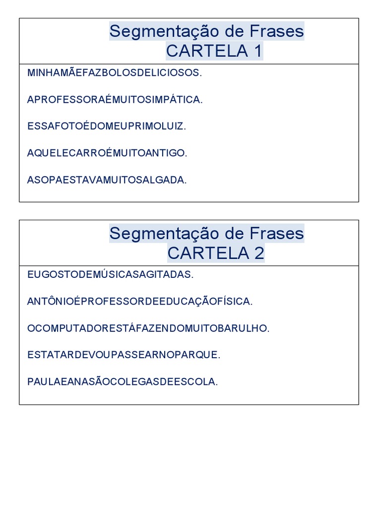 Atividades de Segmentação de Frases | PDF | Artes Linguísticas e Disciplina