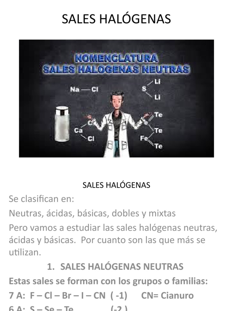 Clasificación y Ejemplos de Sales Halógenas | PDF