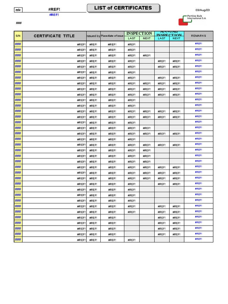 Annual Inspection Certificate List | PDF | Foreign Language Studies