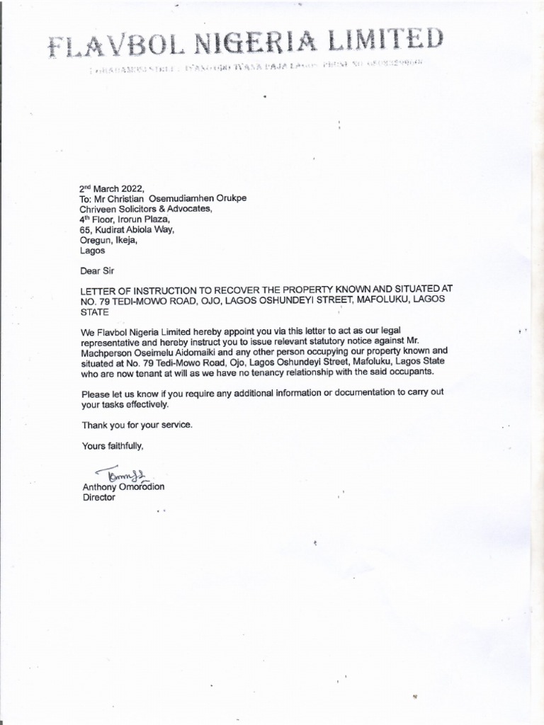 Letter of Instruction | PDF