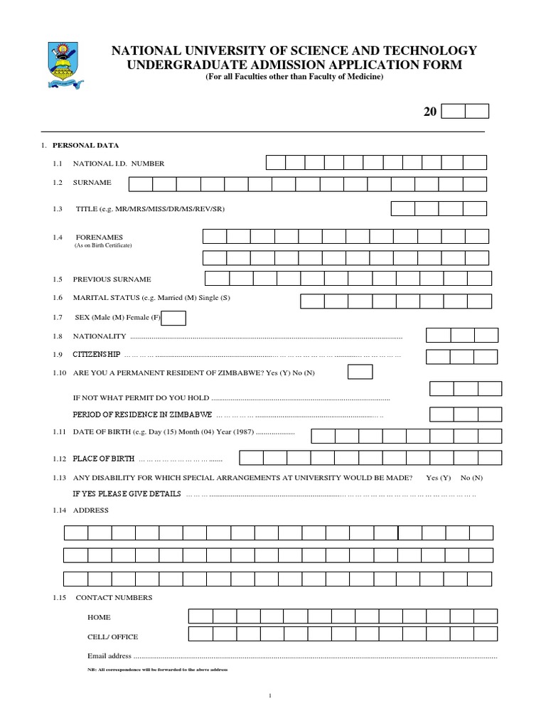 NUST Undergraduate Admission Form | PDF | Academic Degree | Bachelor's ...