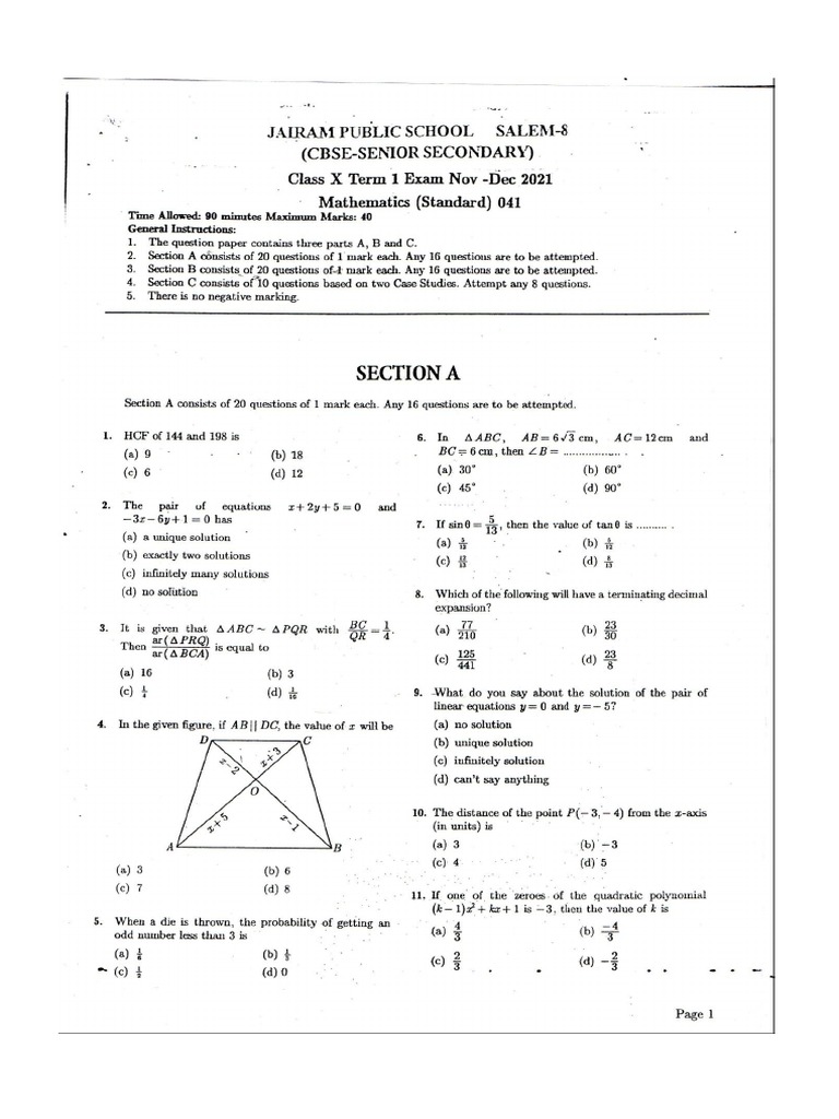 X - STD Math QP-1 | PDF