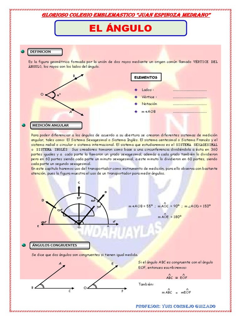 Ángulos para Primero de Secundaria | PDF | Ángulo | Medida Geométrica
