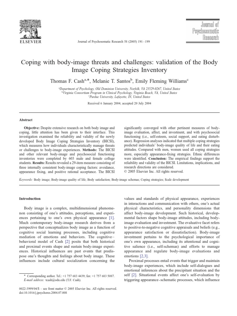 Validation of Body Image Coping Inventory | PDF | Body Image | Attitude ...