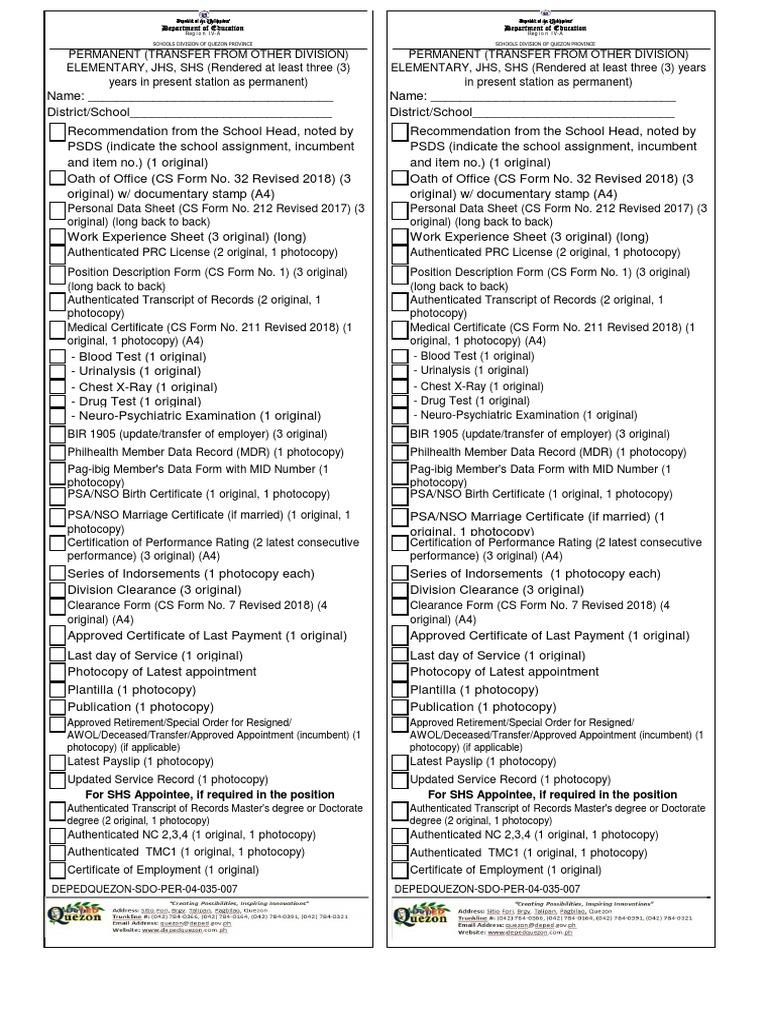 Required Documents for DepEd Quezon Applicants | PDF | Medicine ...