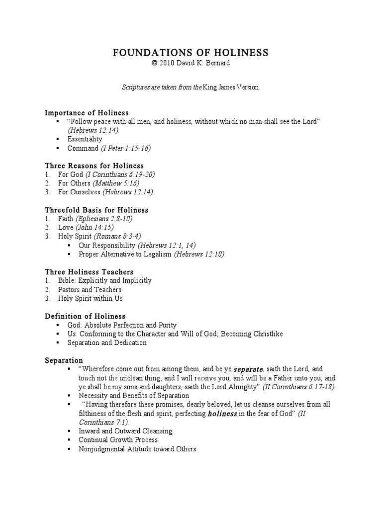 Foundations of Holiness | PDF | Epistle To The Hebrews | Holiness Movement