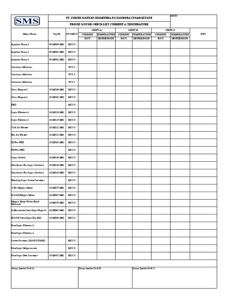 Proses Motors Log Sheet | PDF