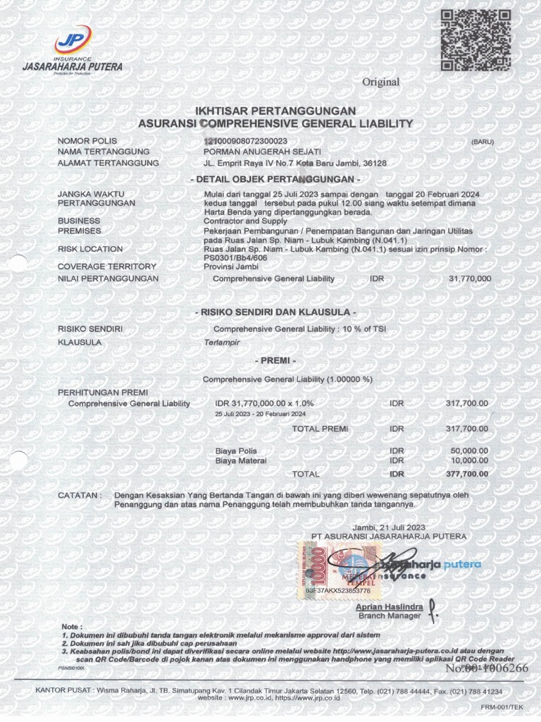 Asuransi comprehensive general liability pdf