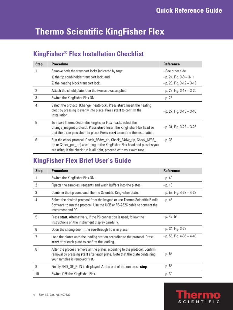 KingFisher Flex Quick Reference Guide 5400630 5400640 PDF