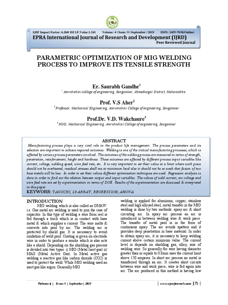 Parametric Optimization of Mig Welding | PDF | Materials | Mechanical ...