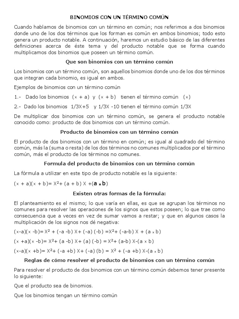 Binomios Con Un Término Común PDF