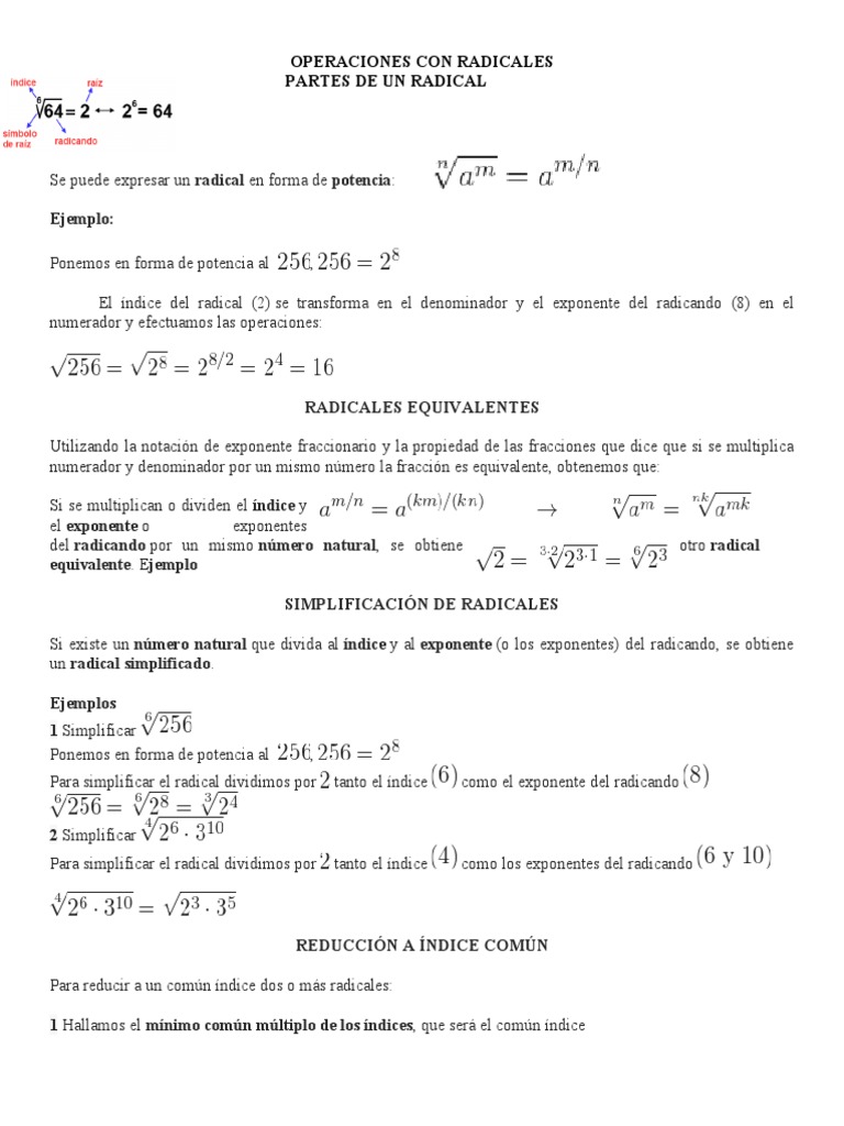 Operaciones Con Radicales Pdf
