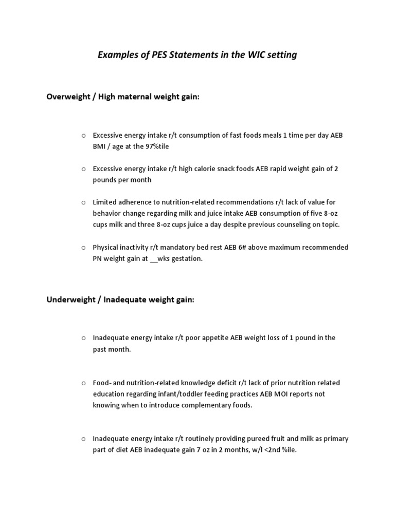 Examples PESStatements WIC | PDF