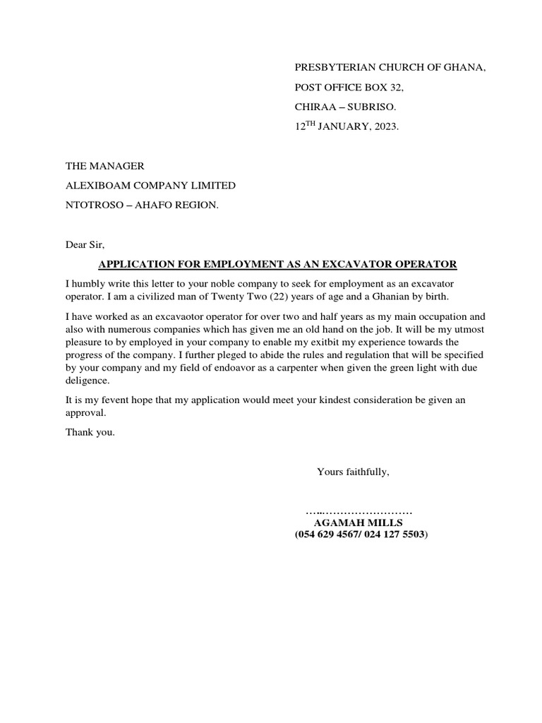 Application for Excavator Operator Position | PDF