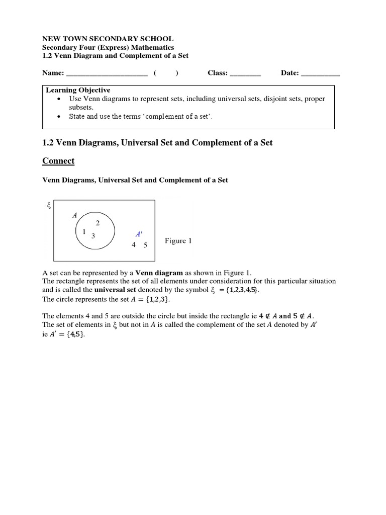 1.2 - Venn Diagram and Complement of A Set | PDF | Set (Mathematics ...