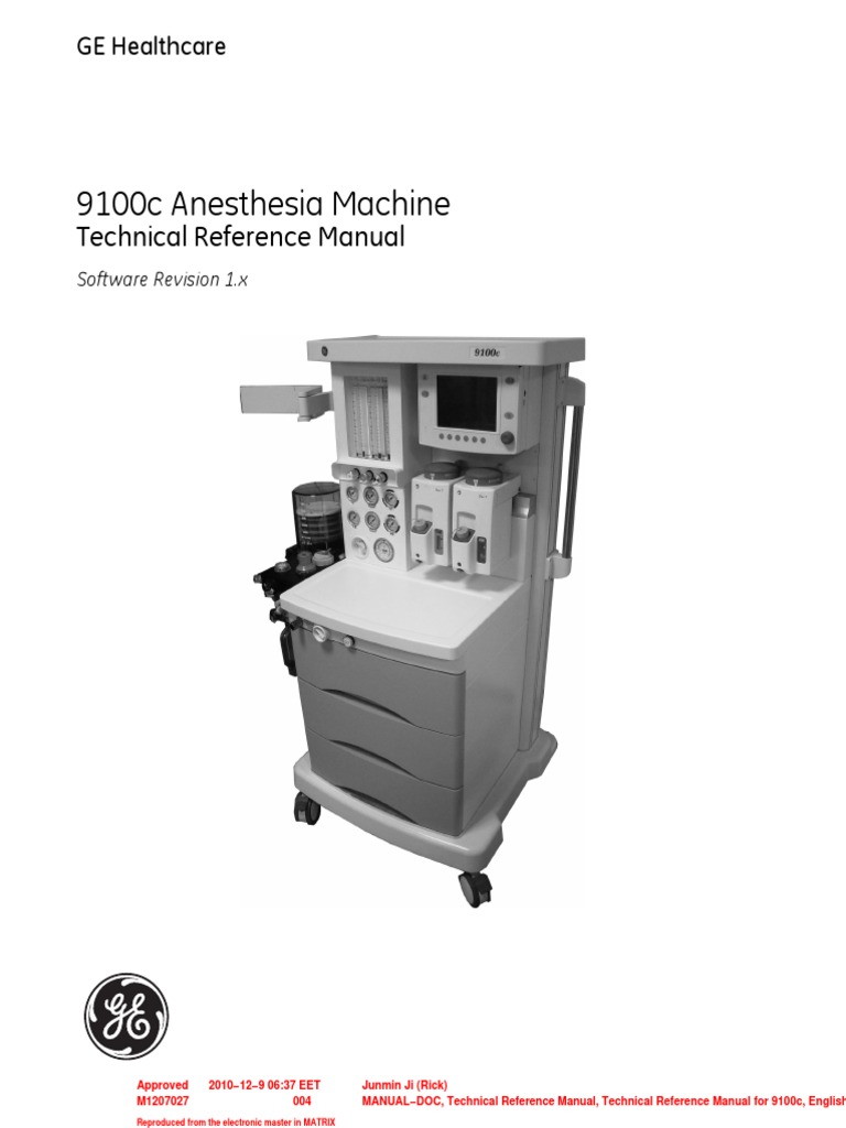9100c Anesthesia Machine Manual | PDF | Manufactured Goods | Equipment