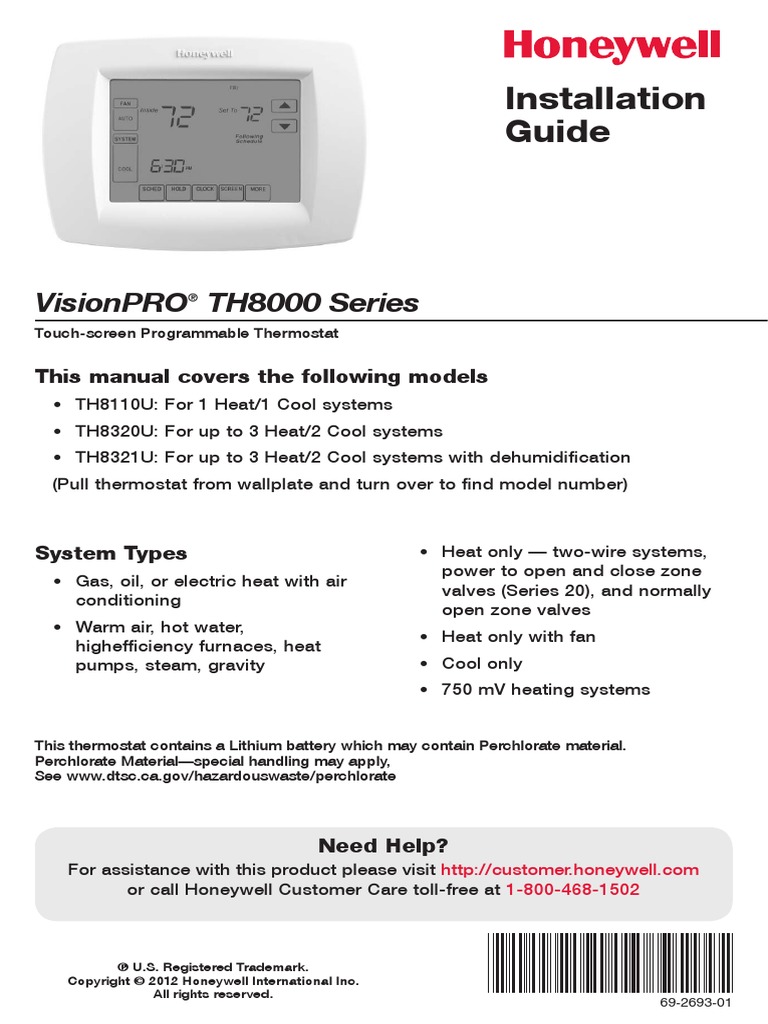 Honeywell Th8320u Manual de Usuario PDF