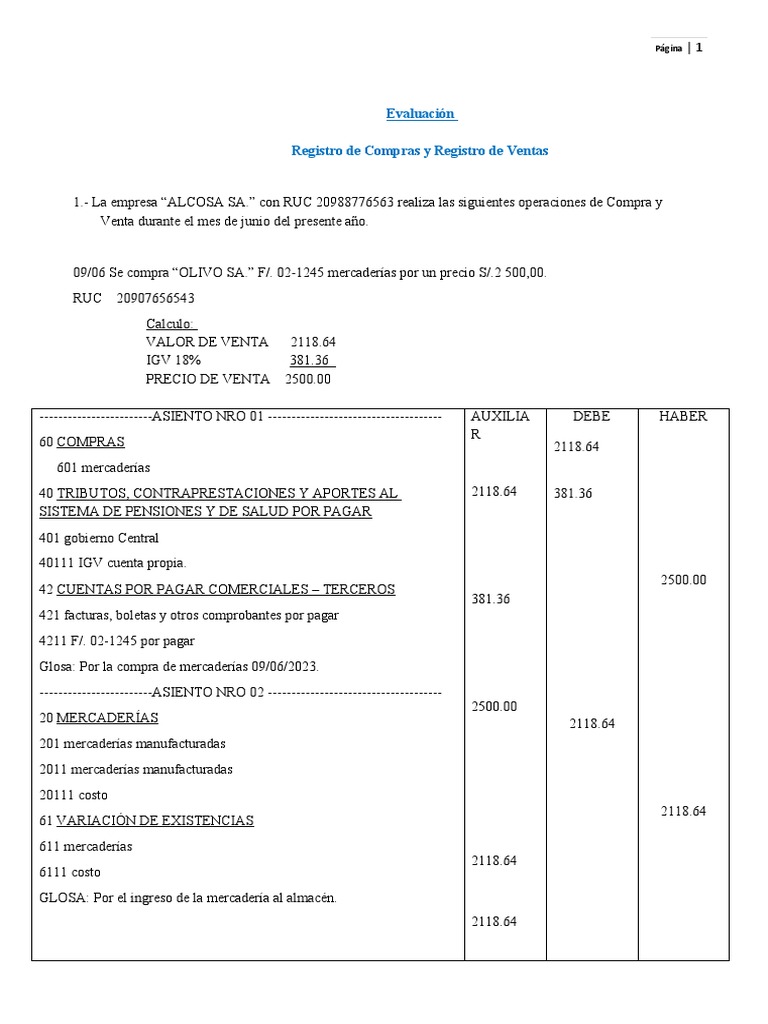 Registro de Compras y Ventas ALCOSA SA | PDF | Economias