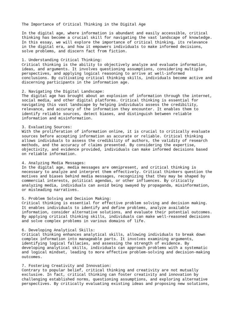 The Importance of Critical Thinking | PDF