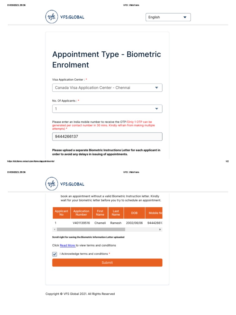 VFS Form PDF Biometrics Computing