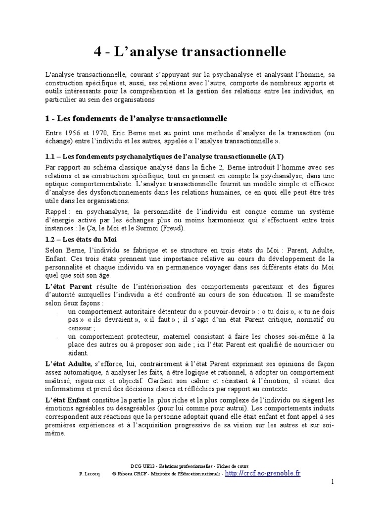 Analyse Transactionnelle à Grenoble | PDF | Psychanalyse | Concept de ...