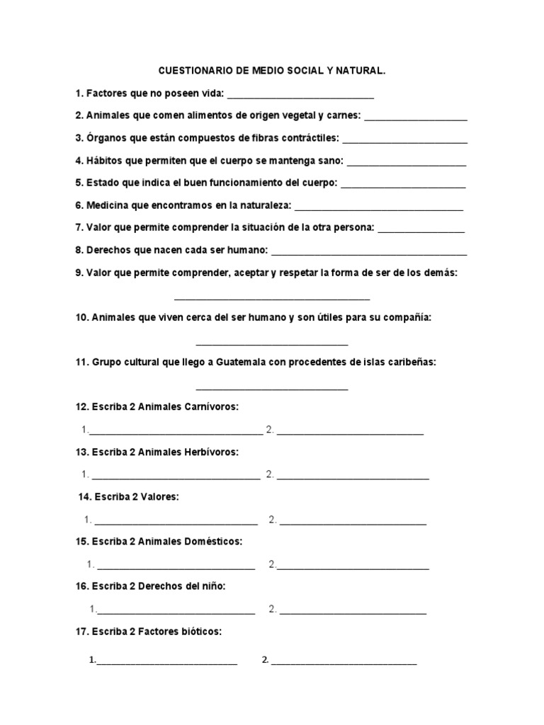 Cuestionario de Medio Social y Natural | PDF | Conjunto (Matemáticas)