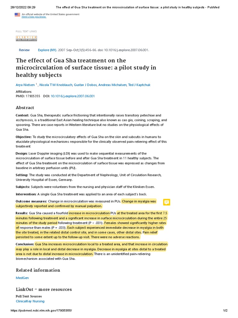 The Effect Of Gua Sha Treatment On The Microcirculation Of Surface