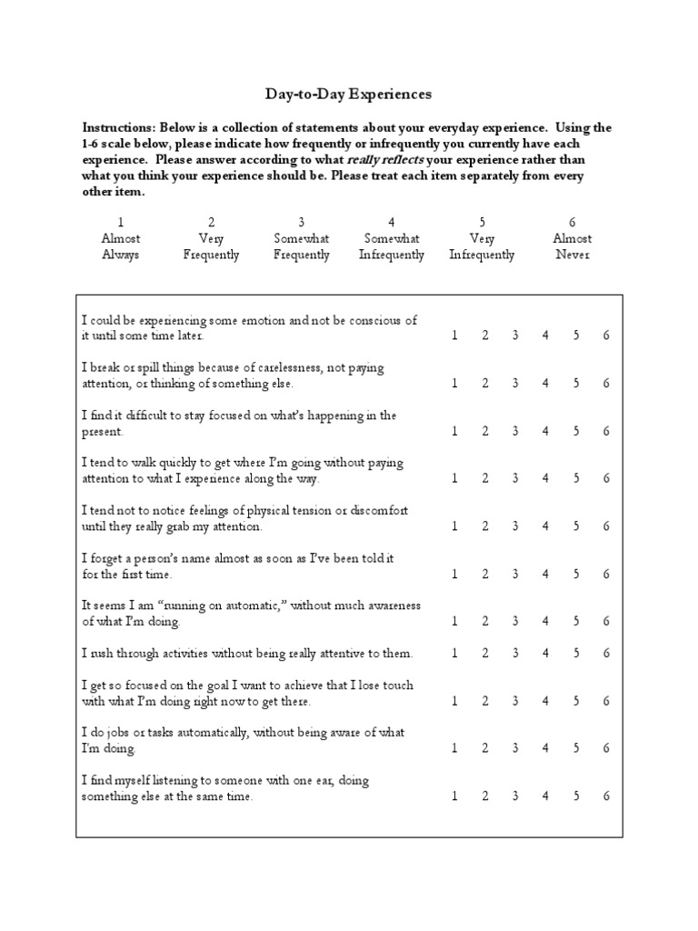 MAAS Mindfulness Questionnaire Guide | PDF | Experience | Attention