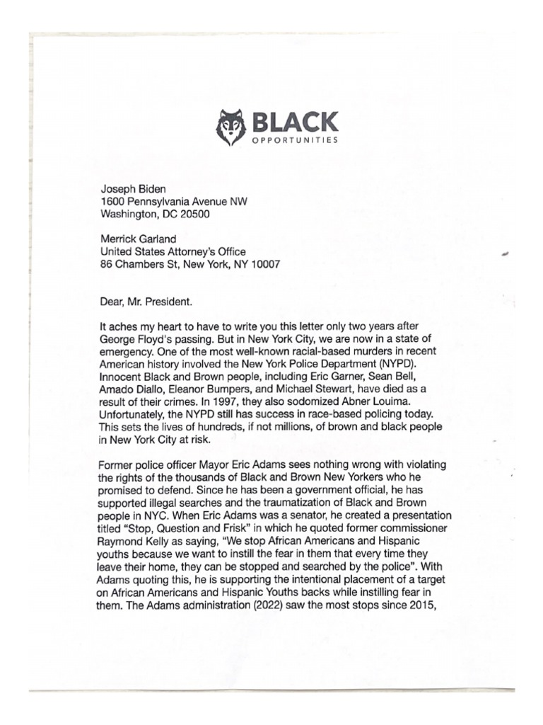 A Letter From Black Opportunities To President Biden | PDF