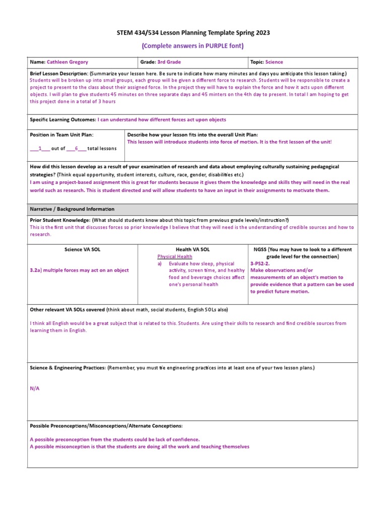 Gregory Final Lesson Plan 1 | PDF | Lesson Plan | Behavior Modification