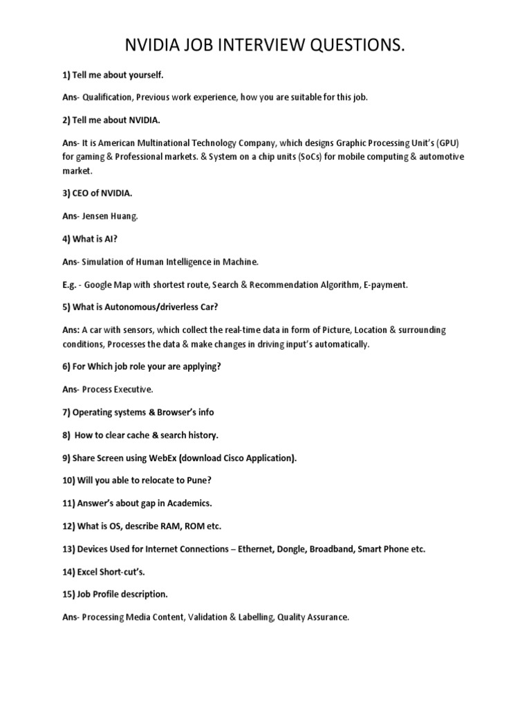 Nvidia Job Interview Questions PDF