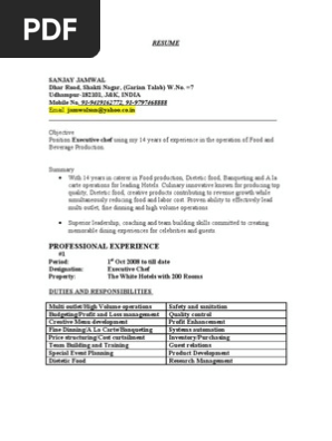 Resume Chef Sanjay Jamwal