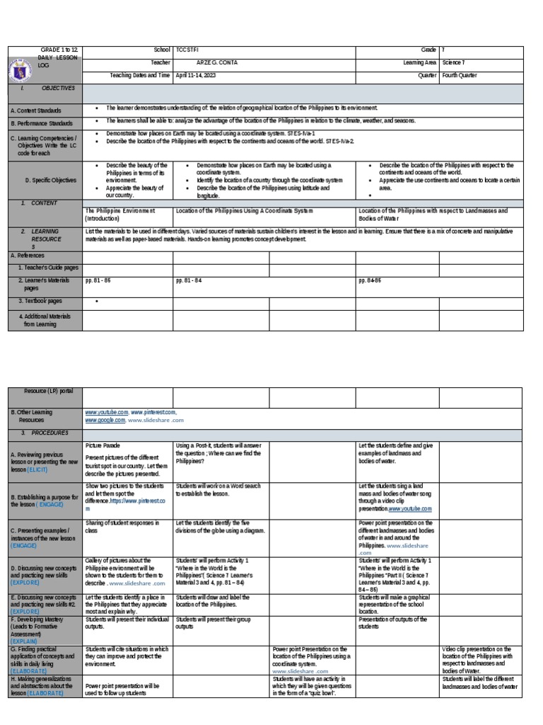 Grade 7 Science Daily Lesson Log | PDF | Learning | Teachers