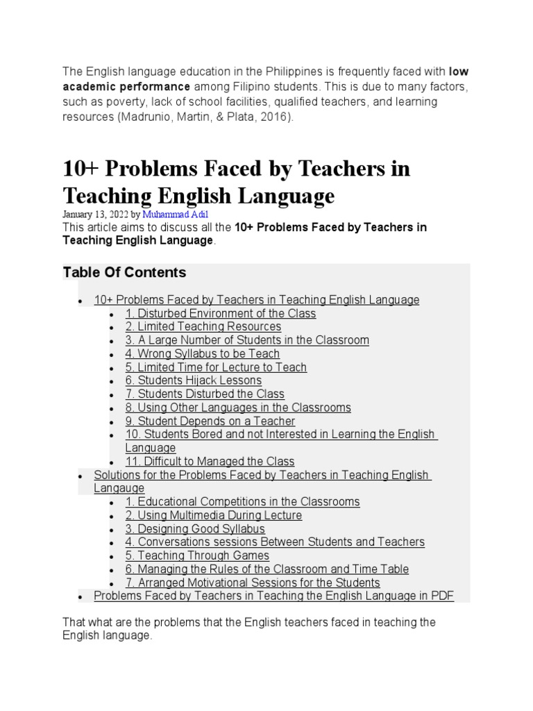 The English Language Education in The Philippines Is Frequently Faced ...