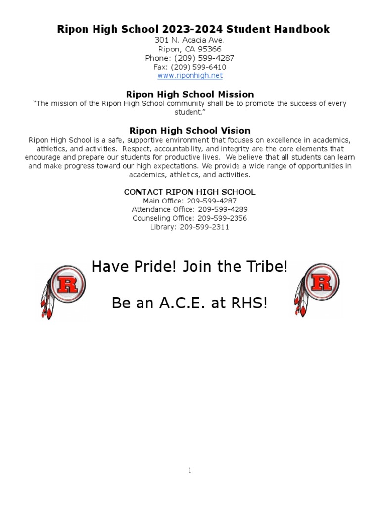 Ripon High School 2023-2024 Handbook | PDF | Gang