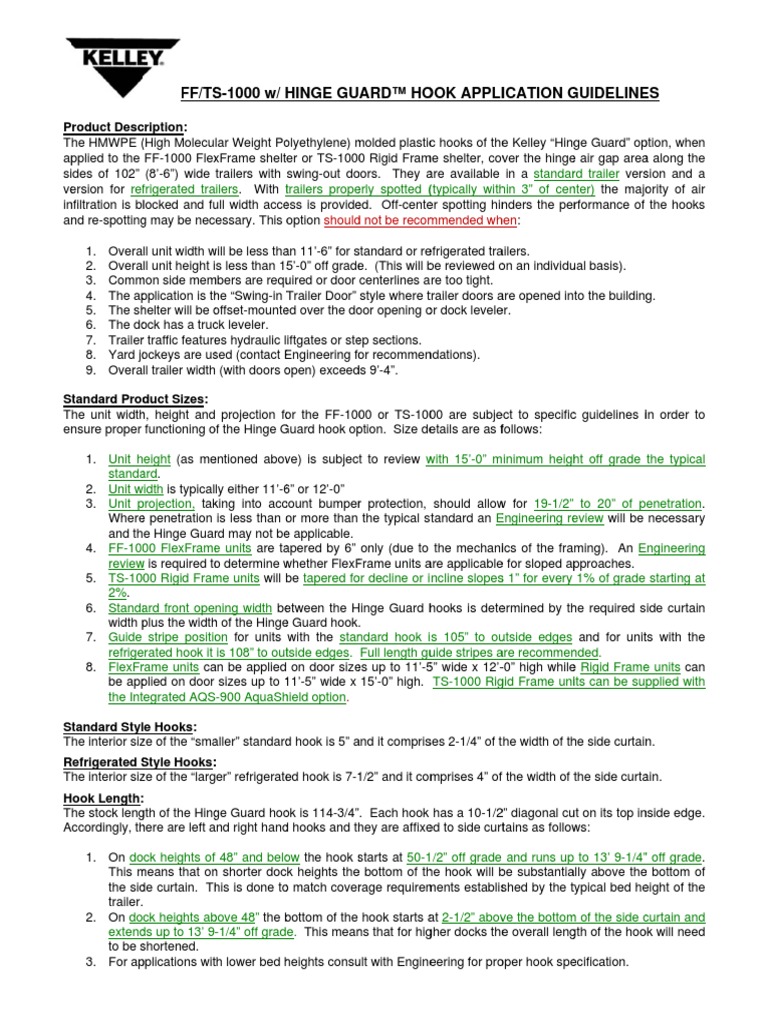 Kelley FFTSHinge Guard Application Guide PDF Textiles Civil