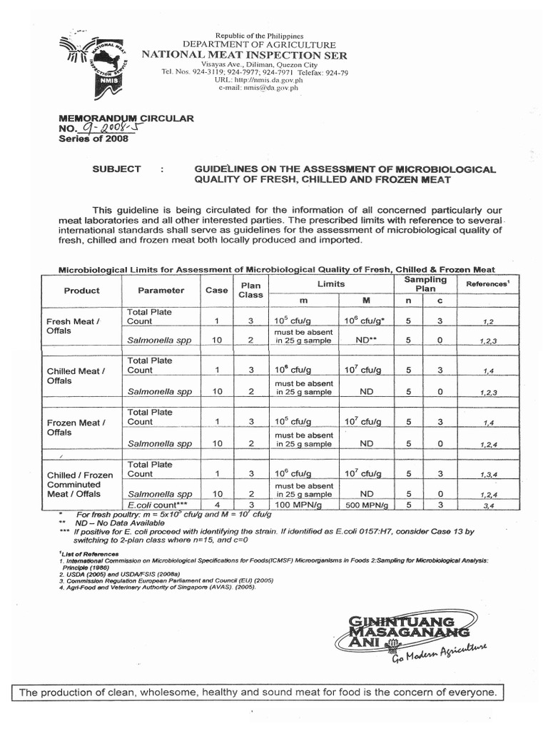 NMIS - Microbiological Standards For Meat | PDF