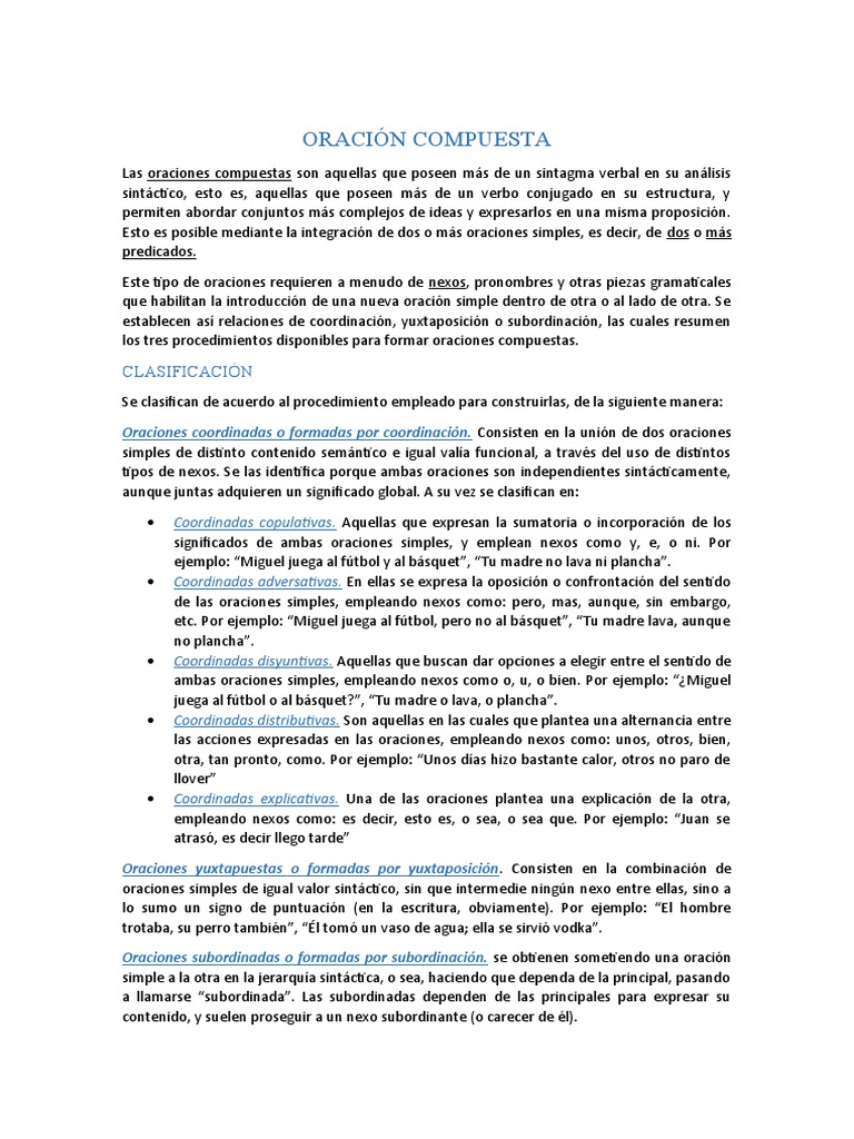 Tipos de Oraciones Compuestas en Español | PDF