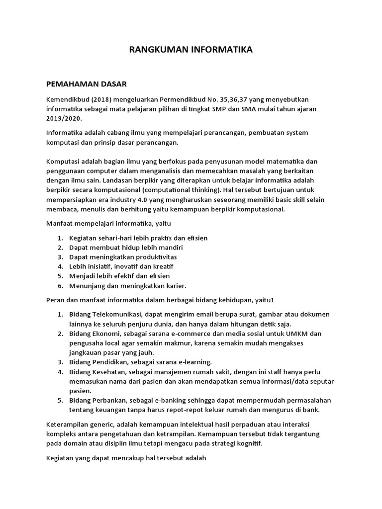 Cakupan dan Manfaat Mempelajari Informatika | PDF | Teknologi & Rekayasa