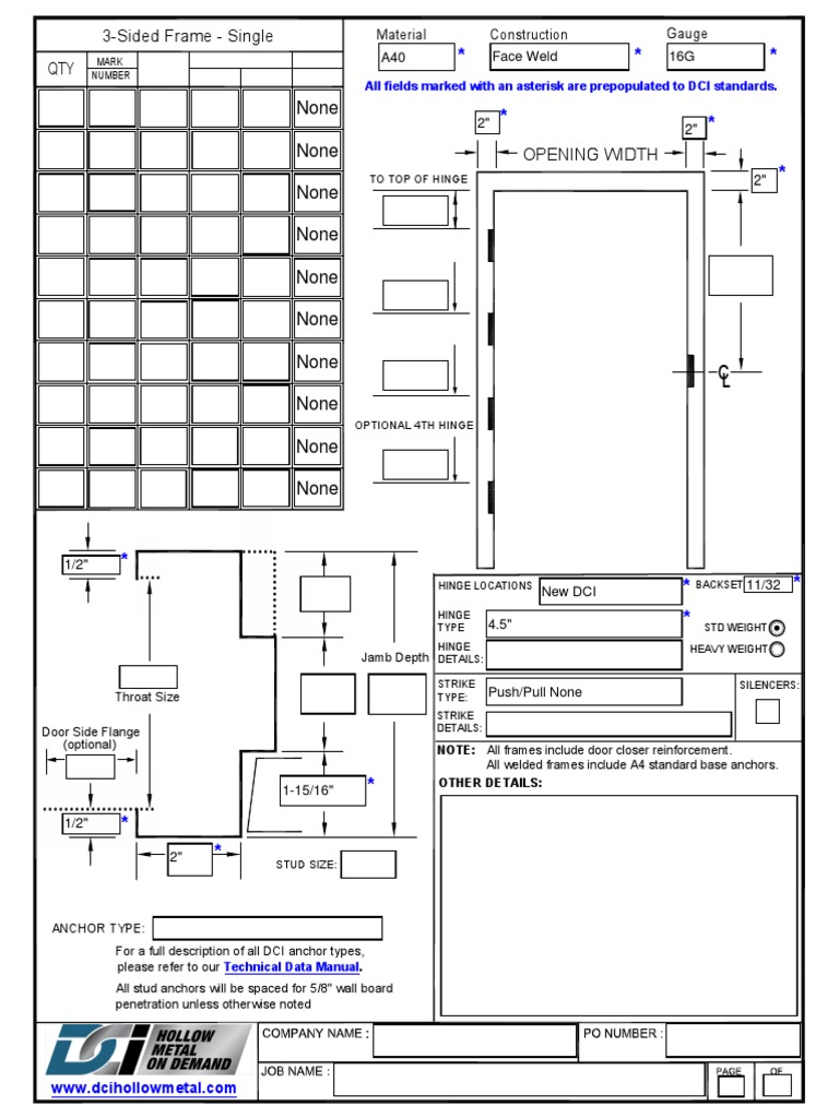 Frame Order Sheet Single v1.2 | PDF | Door | Manufactured Goods
