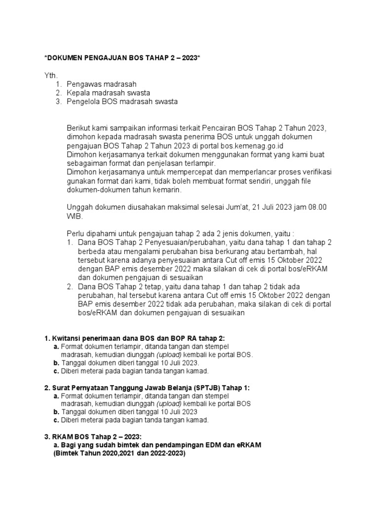 Penjelasan Pengajuan Bos Tahap 2 Pdf